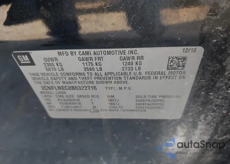 2011 Chevrolet Equinox 2Lt из США, поврежденный, VIN 2CNFLNEC8B6322716